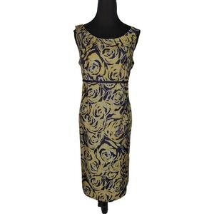 Sheath Dress Yellow Rose Print Sleeveless Career Party Midi Dress